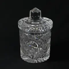 Vintage Cut Crystal Biscuit Jar with Lid  Pinwheel Star Design 6.5"