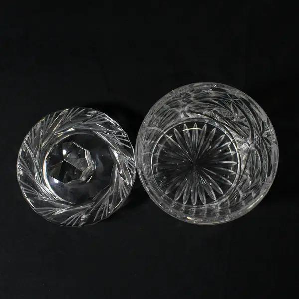 Vintage Cut Crystal Biscuit Jar with Lid  Pinwheel Star Design 6.5"