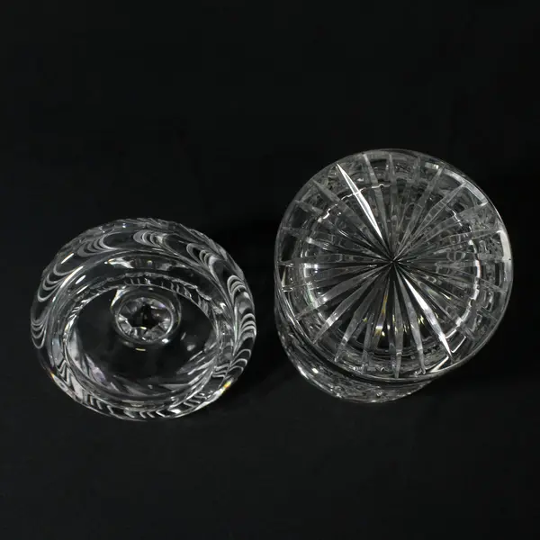 Vintage Cut Crystal Biscuit Jar with Lid  Pinwheel Star Design 6.5"