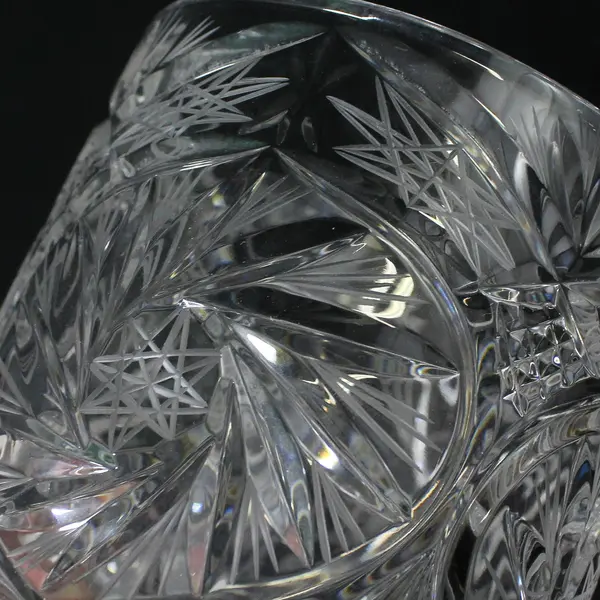 Vintage Cut Crystal Biscuit Jar with Lid  Pinwheel Star Design 6.5"