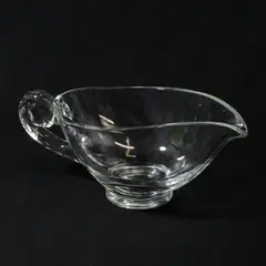Vintage Clear Glass Gravy Boat Swirl Nautilus Handle 