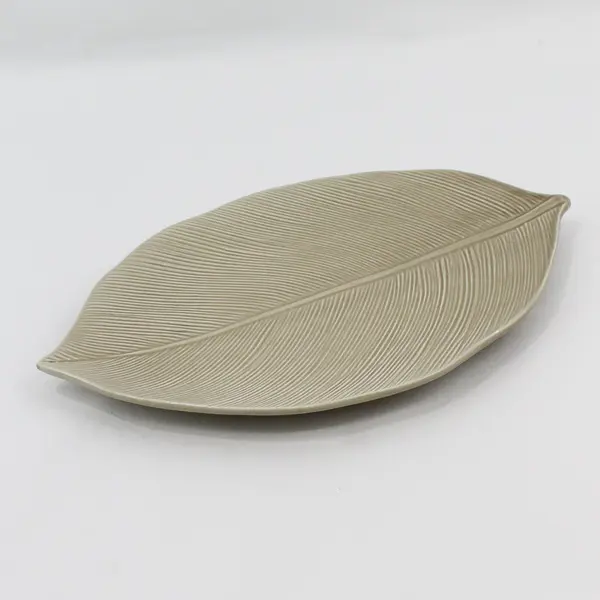 Crate And Barrel Beige Leaf Shaped Plate 13.75" Long