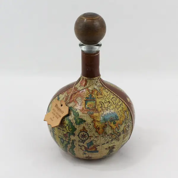 Noymez Leather Covered Glass Decanter Old World Globe Pattern Italy