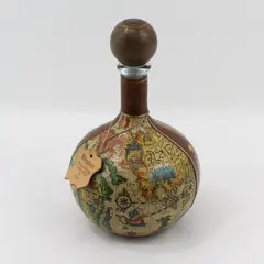 Noymez Leather Covered Glass Decanter Old World Globe Pattern Italy