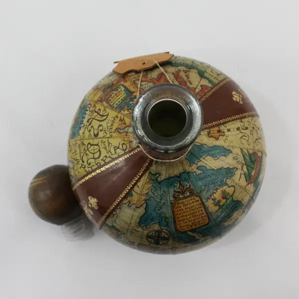 Noymez Leather Covered Glass Decanter Old World Globe Pattern Italy