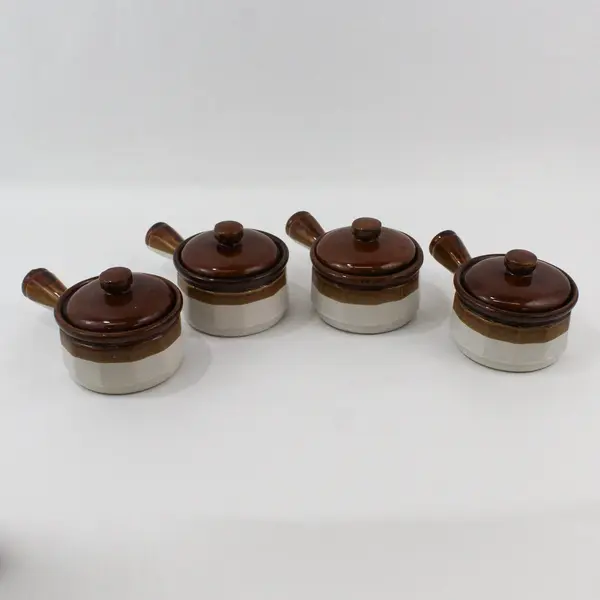 4 Vintage Drip Glaze Onion Soup Bowls With Lids Taiwan