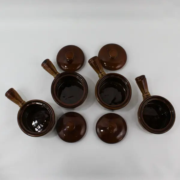 4 Vintage Drip Glaze Onion Soup Bowls With Lids Taiwan