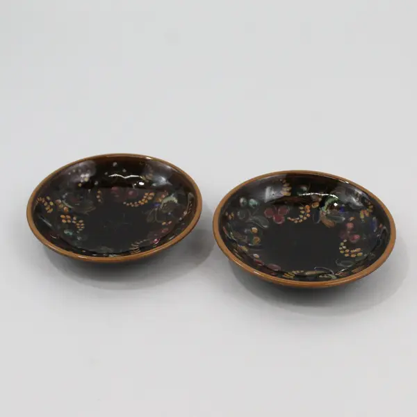 Set of 2 Burri Uetendorf Trinket Dishes Brown Floral Pattern Switzerland