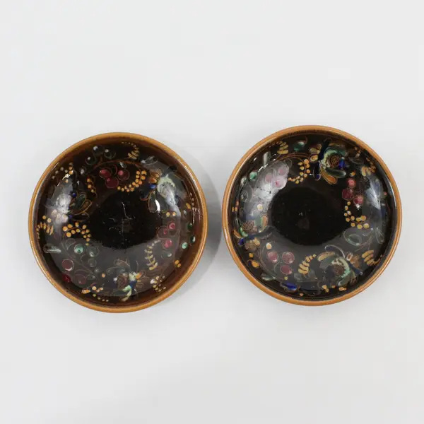 Set of 2 Burri Uetendorf Trinket Dishes Brown Floral Pattern Switzerland
