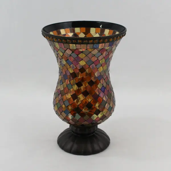PartyLite Global Fusion Mosaic Hurricane Vase 12 in Multicolor Glass