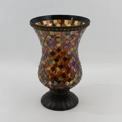 PartyLite Global Fusion Mosaic Hurricane Vase 12 in Multicolor Glass