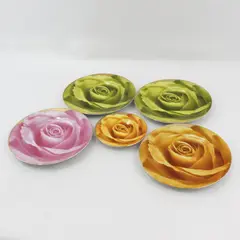 Classic Coffee & Tea 5-Piece Rose Plates 7in Gold Trim + 4in Plate