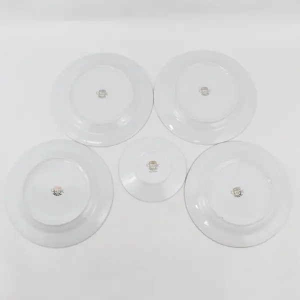 Classic Coffee & Tea 5-Piece Rose Plates 7in Gold Trim + 4in Plate