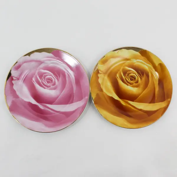 Classic Coffee & Tea 5-Piece Rose Plates 7in Gold Trim + 4in Plate