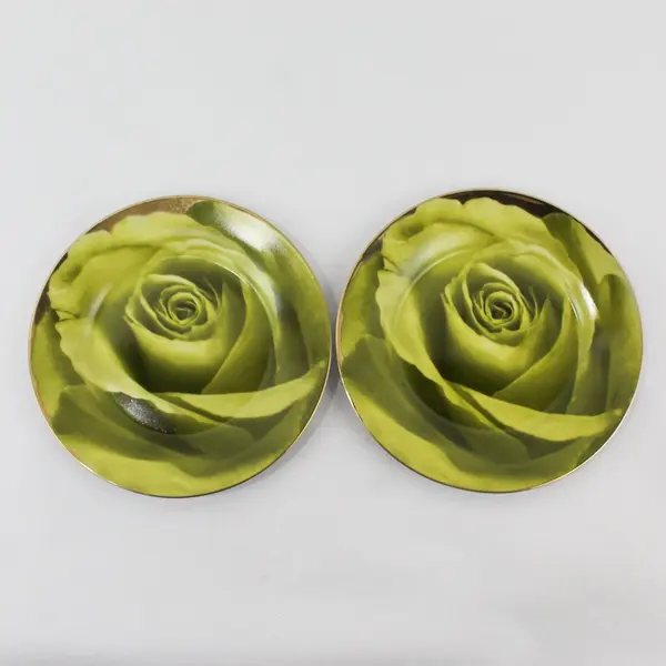 Classic Coffee & Tea 5-Piece Rose Plates 7in Gold Trim + 4in Plate