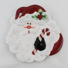 Fitz and Floyd Christmas  Appetizer Cookie Plate Santa Holding Candy Cane