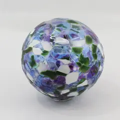 Pyromania Art Glass Ball Purple Blue Green White Signed Pyromania 2007