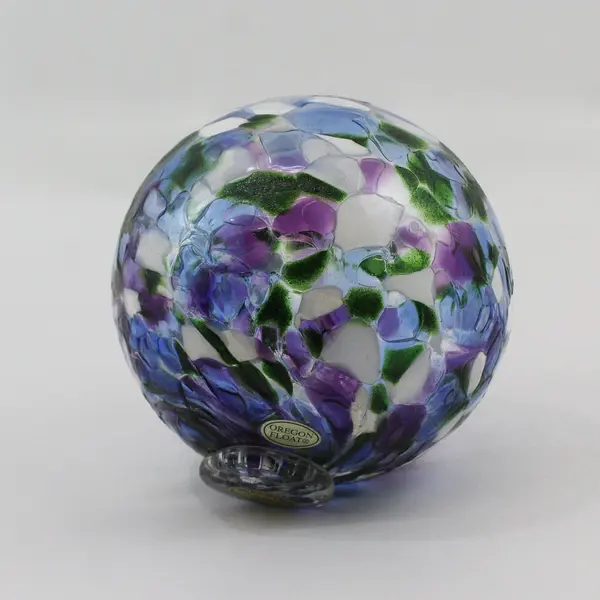 Pyromania Art Glass Ball Purple Blue Green White Signed Pyromania 2007