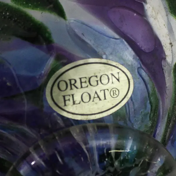 Pyromania Art Glass Ball Purple Blue Green White Signed Pyromania 2007