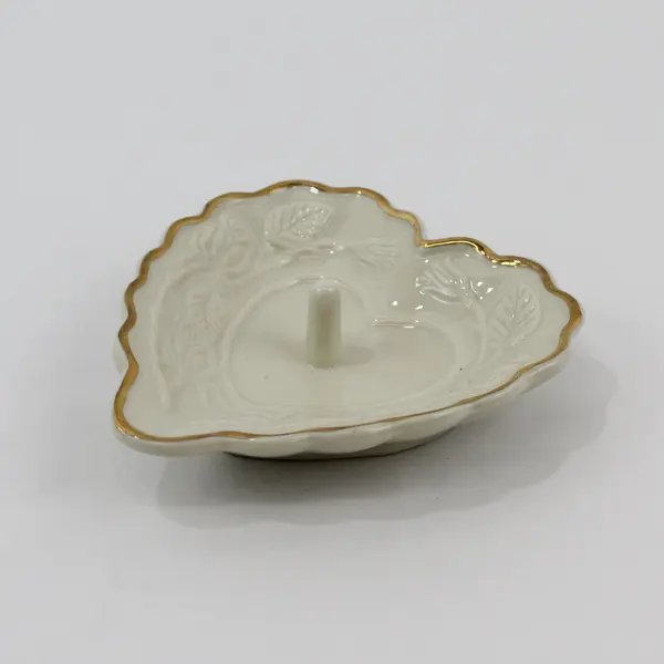 Heart Shaped Ring Holder Embossed Roses Gold Trim