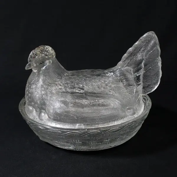 Vintage Clear Glass Hen On Nest Candy Dish 