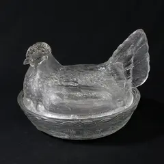 Vintage Clear Glass Hen On Nest Candy Dish 