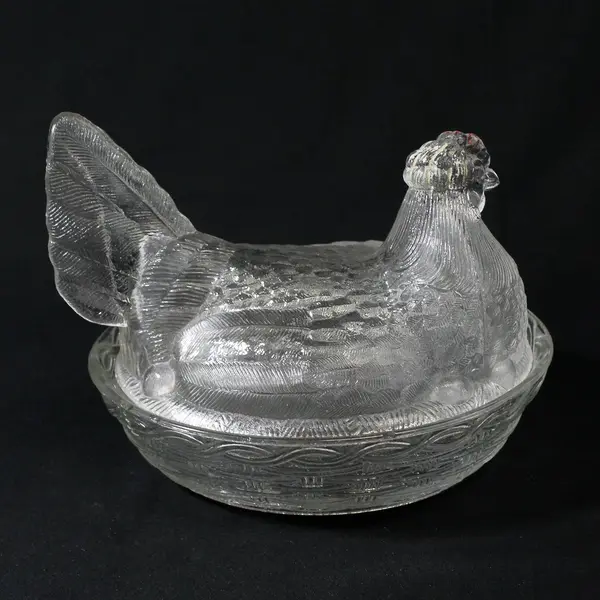 Vintage Clear Glass Hen On Nest Candy Dish 