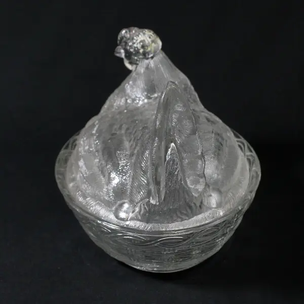 Vintage Clear Glass Hen On Nest Candy Dish 