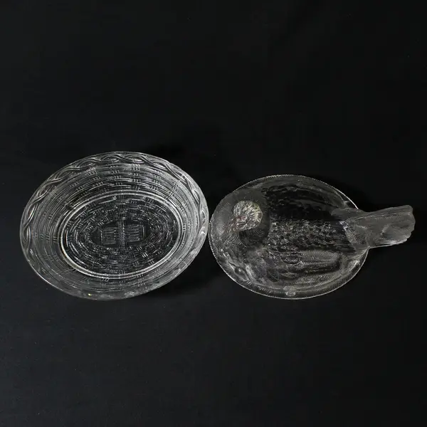 Vintage Clear Glass Hen On Nest Candy Dish 