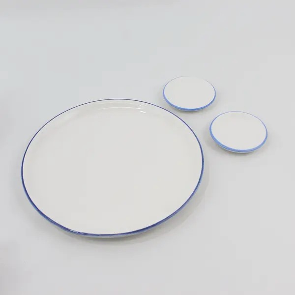 Children's 10 Piece Ceramic Tea Set White Blue Trim Floral Pattern