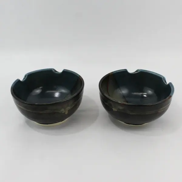 2 Handmade Ceramic Ramen Noodle Bowls Blue And Brown