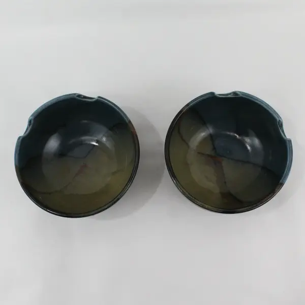 2 Handmade Ceramic Ramen Noodle Bowls Blue And Brown