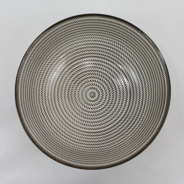 Brown And White Stoneware Spiral Pattern Serving Bowl 8"