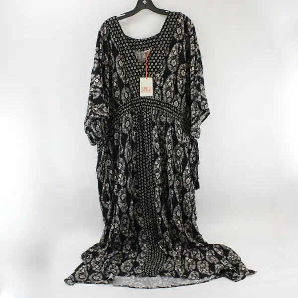 NWT Knox Rose Black Gray White Floral Pattern Maxi Dress Women's 4X