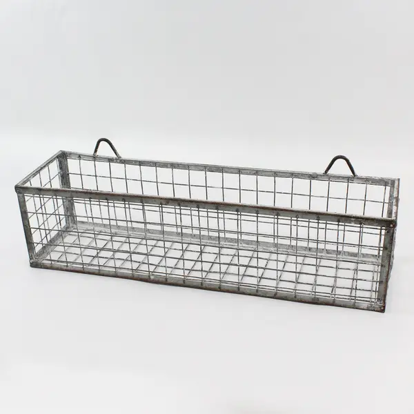 Vintage Rectangular Wire Wall Basket 20” Rustic Metal