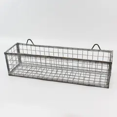 Vintage Rectangular Wire Wall Basket 20” Rustic Metal