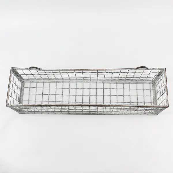 Vintage Rectangular Wire Wall Basket 20” Rustic Metal