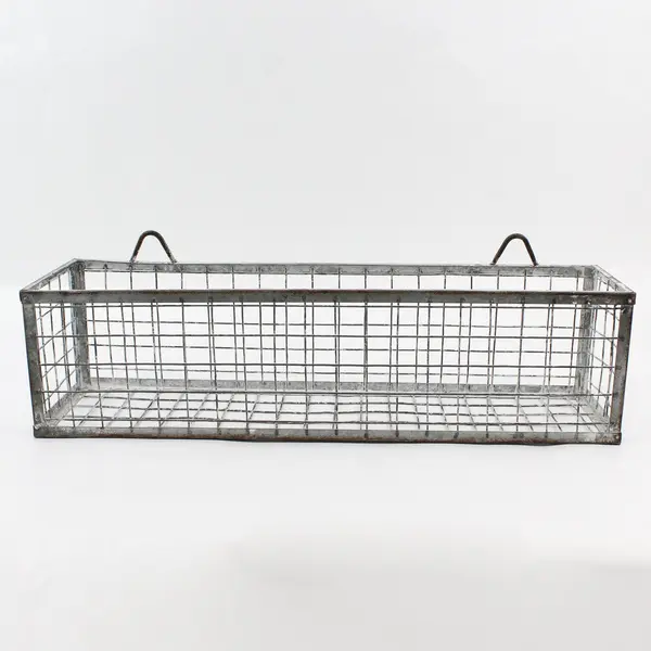 Vintage Rectangular Wire Wall Basket 20” Rustic Metal