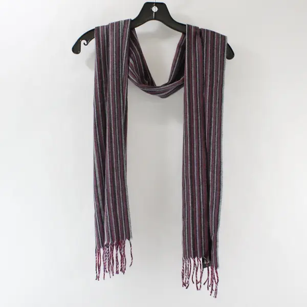 NWT Cejon Purple and Gray Striped Fringe Acrylic Rectangle Scarf 11"x64"