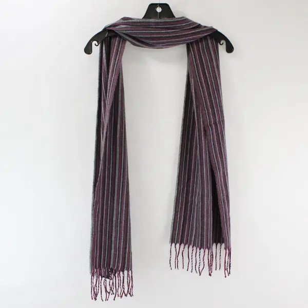 NWT Cejon Purple and Gray Striped Fringe Acrylic Rectangle Scarf 11"x64"