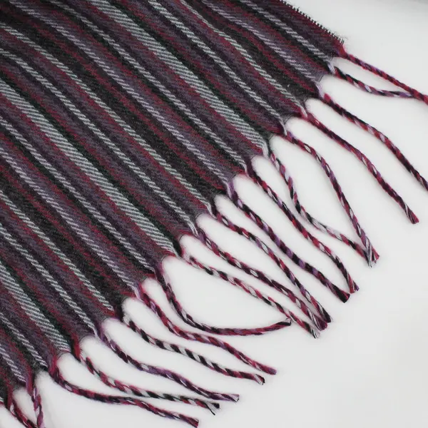 NWT Cejon Purple and Gray Striped Fringe Acrylic Rectangle Scarf 11"x64"