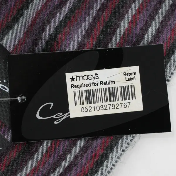 NWT Cejon Purple and Gray Striped Fringe Acrylic Rectangle Scarf 11"x64"