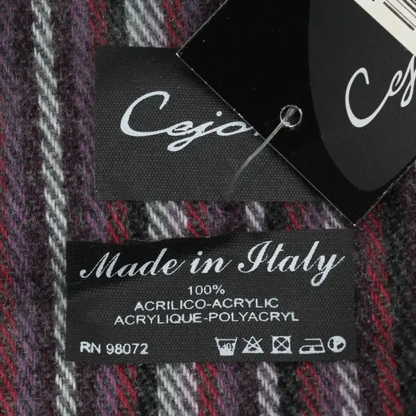 NWT Cejon Purple and Gray Striped Fringe Acrylic Rectangle Scarf 11"x64"