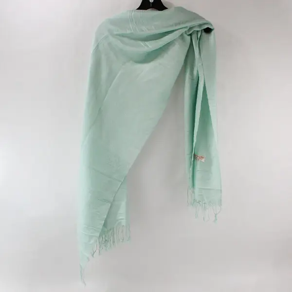 PASYMINA Seafoam Green Paisley Damask Pashmina Silk Blend Fringe Scarf 27x72