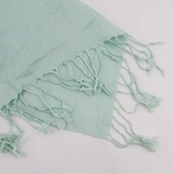 PASYMINA Seafoam Green Paisley Damask Pashmina Silk Blend Fringe Scarf 27x72