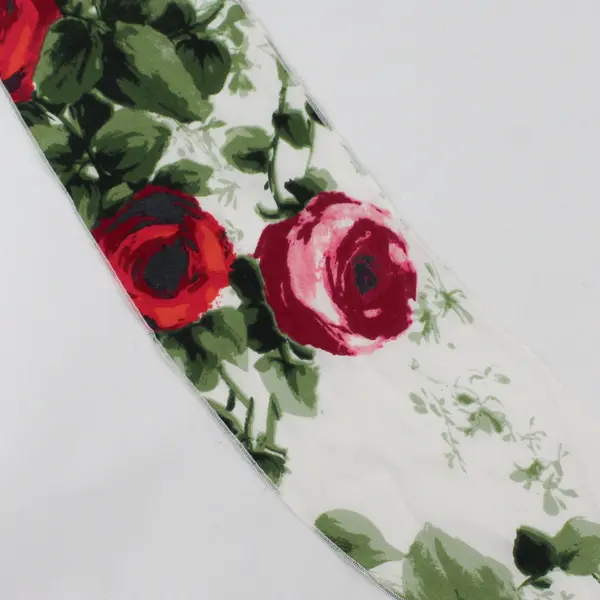 Janeville Pink and Red Rose Print White Skinny Silk Scarf 72"
