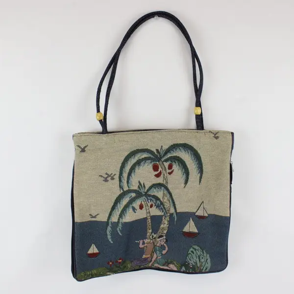 Vintage Tropical Nautical Tapestry Tote Bag 13"