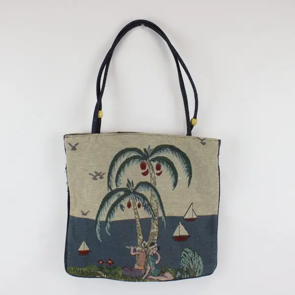 Vintage Tropical Nautical Tapestry Tote Bag 13"
