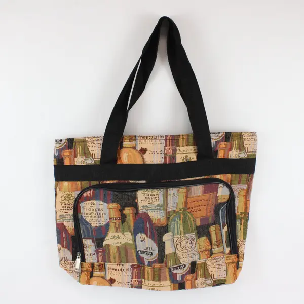 American Uni Wine Bottle Tapestry Zip-Up Tote Bag 18"