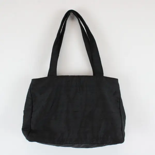 Small Floral Embroidered Black Handbag 9"